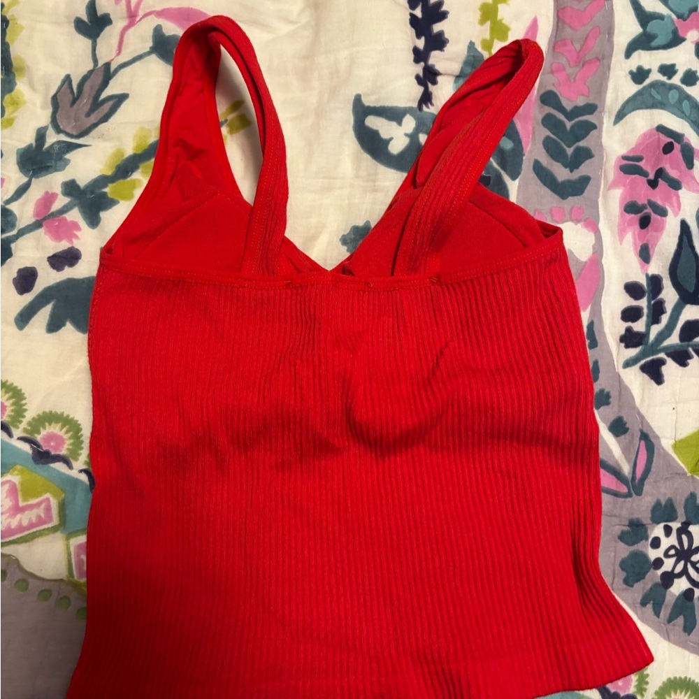 Red Ribbed Women's Top - Picture 2 of 2